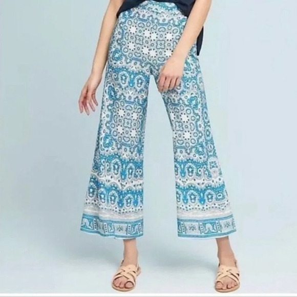 Anthropologie Feather Bone Talese Wide Leg Cropped Linen Elastic Waist Pants - Picture 1 of 11